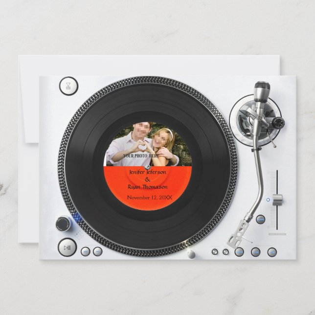 DJ turntable photo wedding Invitation (Front)
