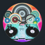 DJ Turntable with Vinyl - Pop Art Large Clock<br><div class="desc">DJ Turntable with vinyl music albums records for disc jockey with coloured circles and balls pop art.</div>