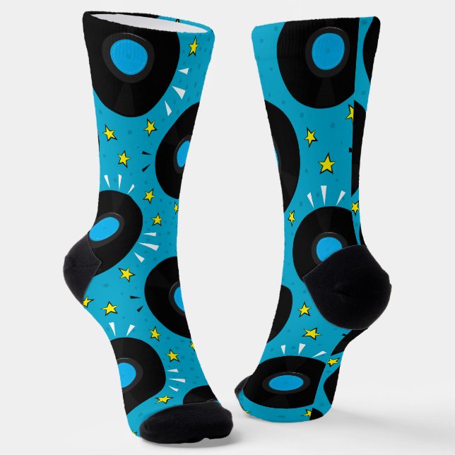 DJ Vinyl Records Retro Pattern Socks (Angled)