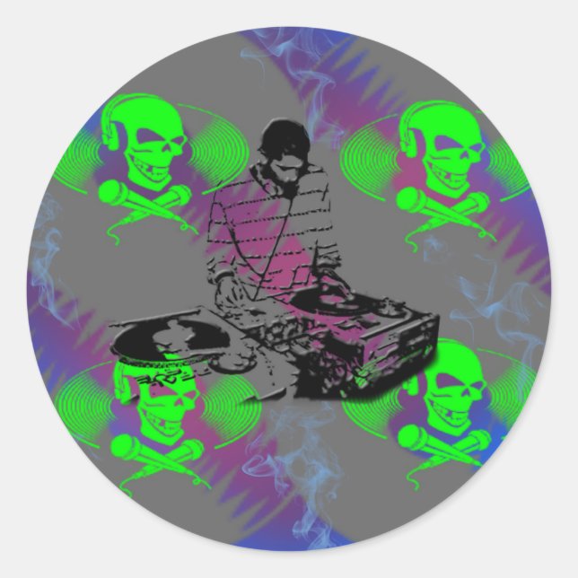 DJ Vinyl Spinner Classic Round Sticker (Front)