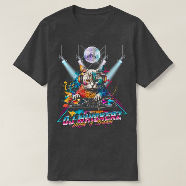 DJ Whiskerz Hizzin and Spinnin Cat Turntable EDM M T-Shirt (Design Front)