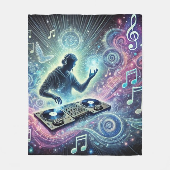 DJ with a background Fleece Blanket (Front)