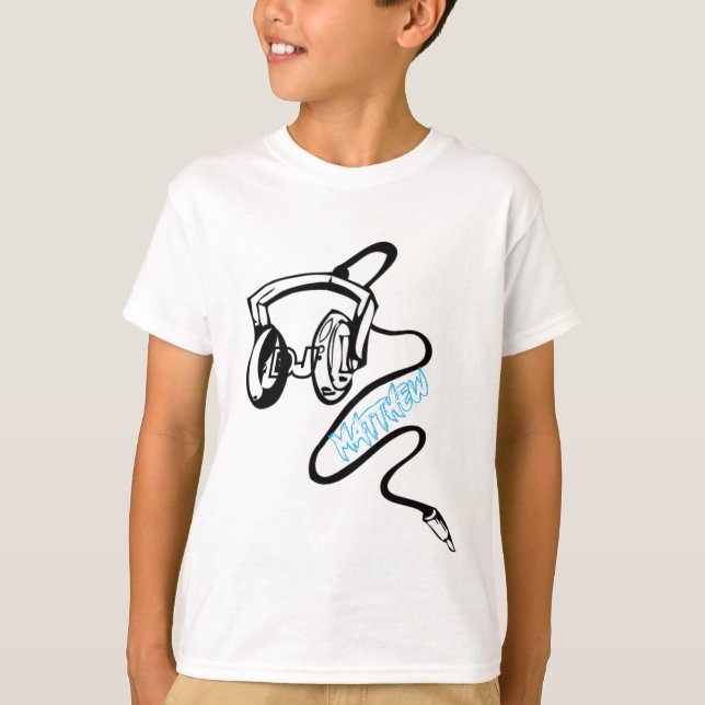 DJ your name white on black kids t-shirt (Front)
