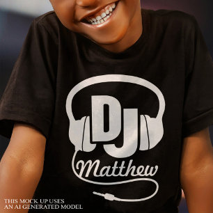 DJ your name white on black kids t-shirt