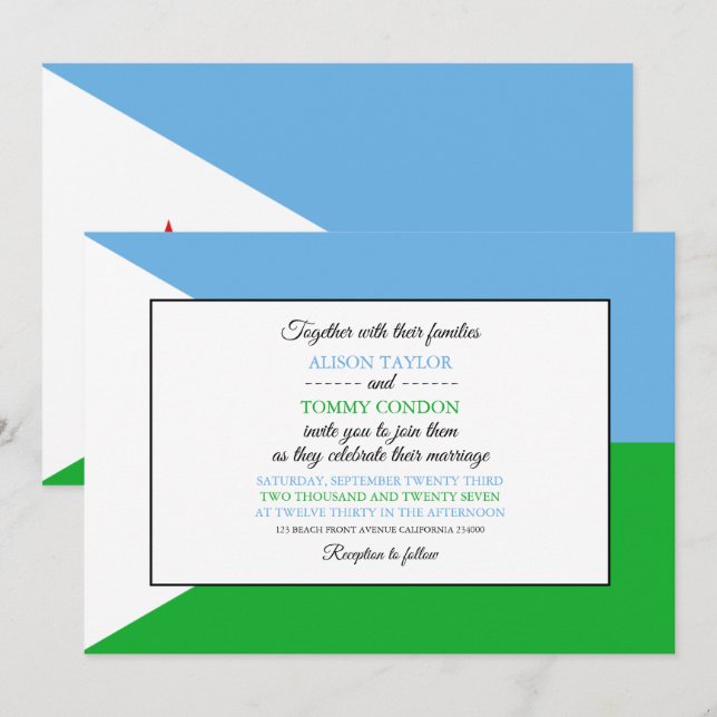 Djiboutian Flag, Flag of Djibouti Wedding Invitation (Front/Back)