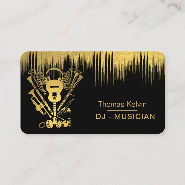 DJs Music Instruments Event Organiser Gold  Business Card (Front)