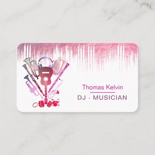 DJs Music Instruments Event Organiser Pink  Business Card (Front)