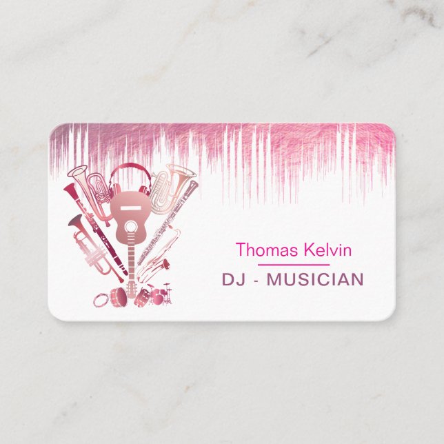 DJs Music Instruments Event Organiser Rose Gold Business Card (Front)