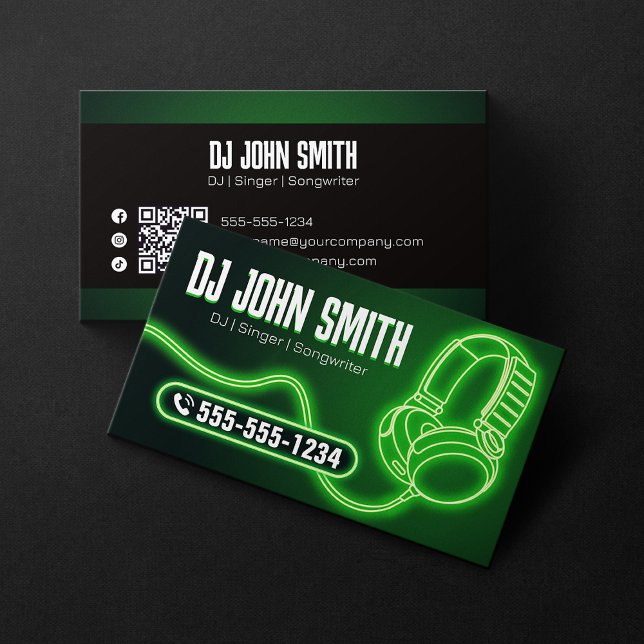 Djs Singer Songwriter Headphone Neon Music Produce Business Card (Creator Uploaded)