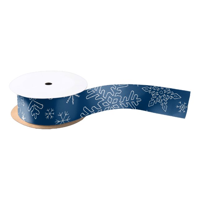 Dk Blue Christmas BG Snowflake Boarder Clipart Thr Satin Ribbon (Spool)