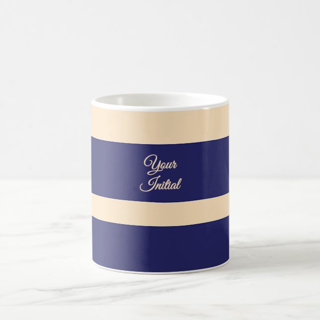 Dk Blue + Cream Broad Band Stripes Coffee Mug (Center)