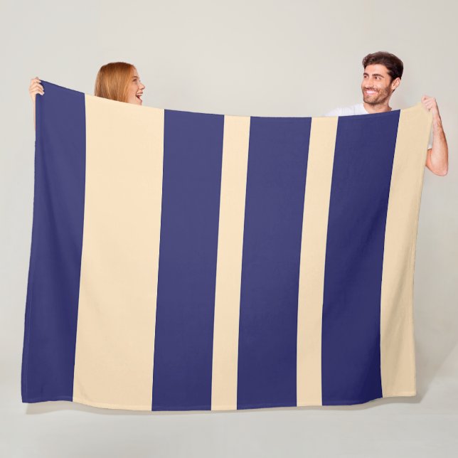 Dk Blue + Cream Broad Band Stripes Fleece Blanket (In Situ)