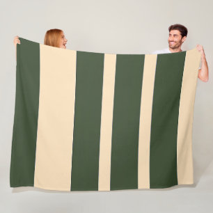 Dk Green + Cream Broad Band Stripes Fleece Blanket