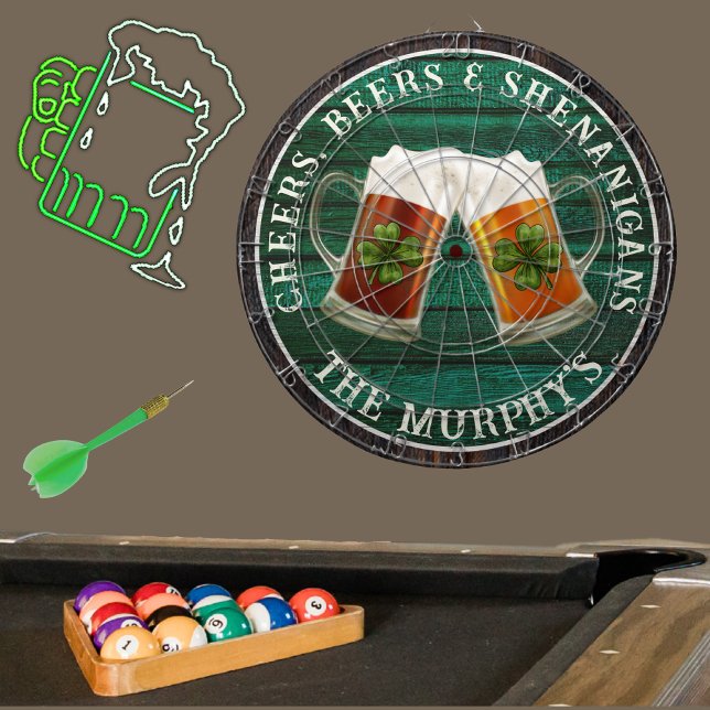 Dk Green Rustic Wood Cheers Beers Shenanigans  Dartboard (Creator Uploaded)