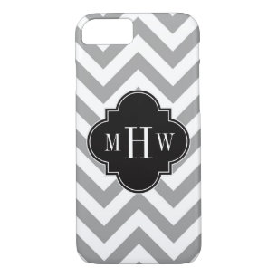 Dk Grey Lg Chevron Black Quatrefoil 3 Monogram iPhone 8/7 Case