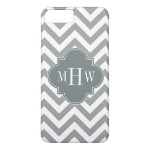 Dk Grey Lg Chevron Charcoal Quatrefoil 3 Monogram iPhone 8 Plus/7 Plus Case