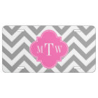 Dk Grey Lg Chevron Hot Pink Quatrefoil 3 Monogram