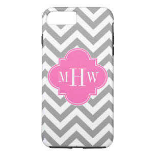 Dk Grey Lg Chevron Hot Pink Quatrefoil 3 Monogram iPhone 8 Plus/7 Plus Case