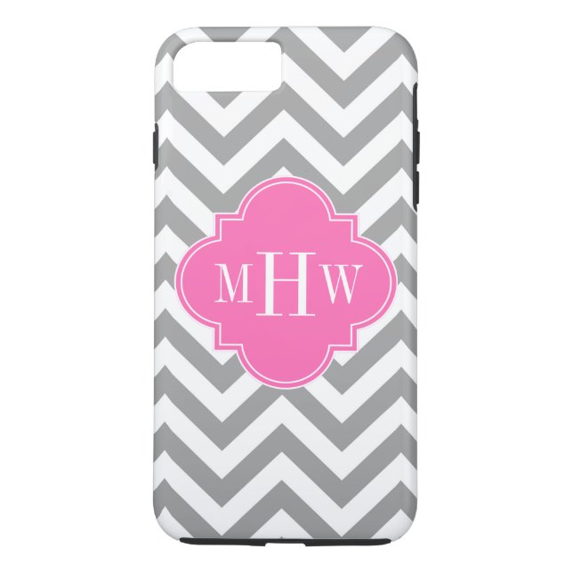 Dk Grey Lg Chevron Hot Pink Quatrefoil 3 Monogram Case-Mate iPhone Case (Back)