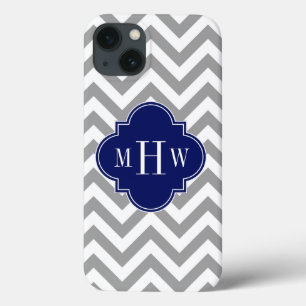 Dk Grey Lg Chevron Navy Quatrefoil 3 Monogram iPhone 13 Case