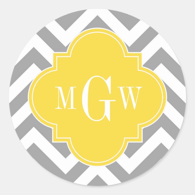 Dk Grey Lg Chevron Pineapple Quatrefoil 3 Monogram Classic Round Sticker (Front)