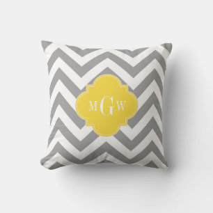 Dk Grey Lg Chevron Pineapple Quatrefoil 3 Monogram Cushion