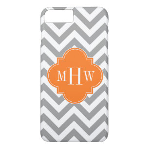 Dk Grey Lg Chevron Pumpkin Quatrefoil 3 Monogram iPhone 8 Plus/7 Plus Case
