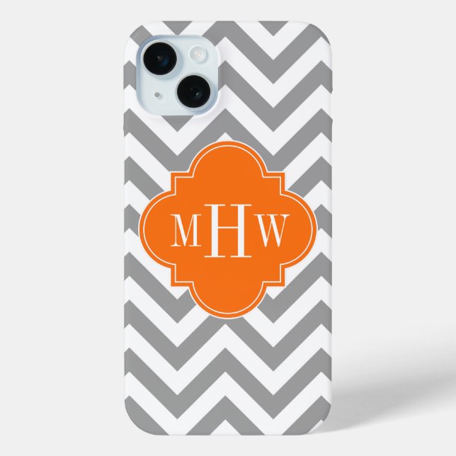 Dk Grey Lg Chevron Pumpkin Quatrefoil 3 Monogram Case-Mate iPhone Case (Back)