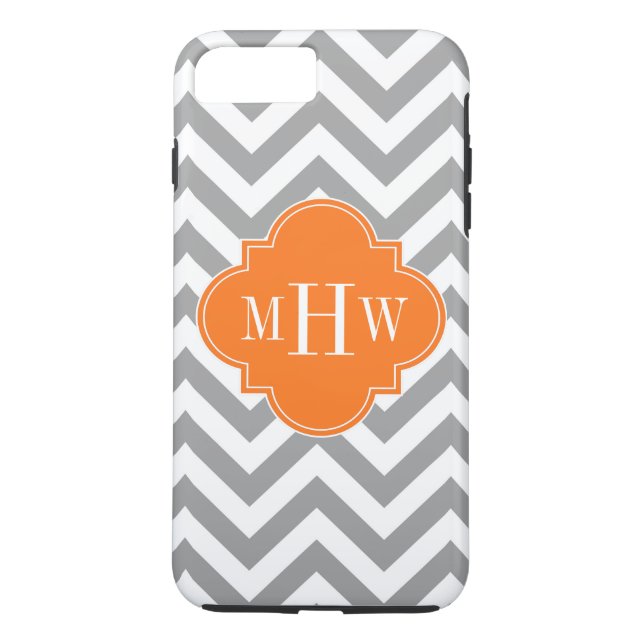 Dk Grey Lg Chevron Pumpkin Quatrefoil 3 Monogram Case-Mate iPhone Case (Back)