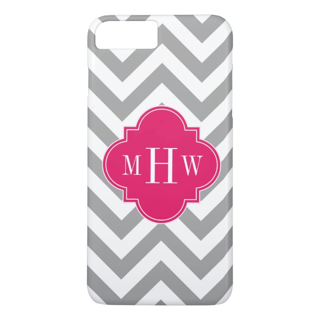Dk Grey Lg Chevron Raspberry Quatrefoil 3 Monogram Case-Mate iPhone Case (Back)