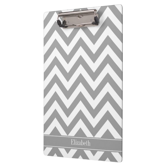 Dk Grey White LG Chevron Dk Grey Name Monogram Clipboard (Left)