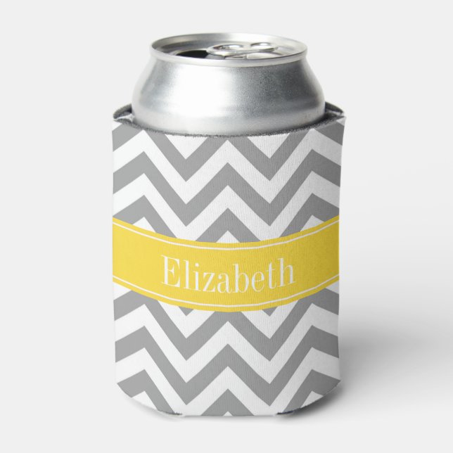 Dk Grey White LG Chevron Pineapple Name Monogram Can Cooler (Can Front)