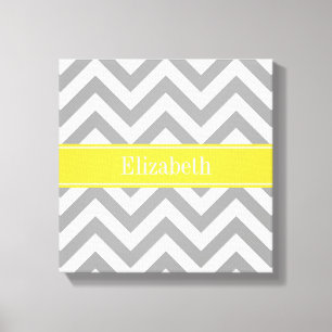 Dk Grey White LG Chevron Pineapple Name Monogram Canvas Print