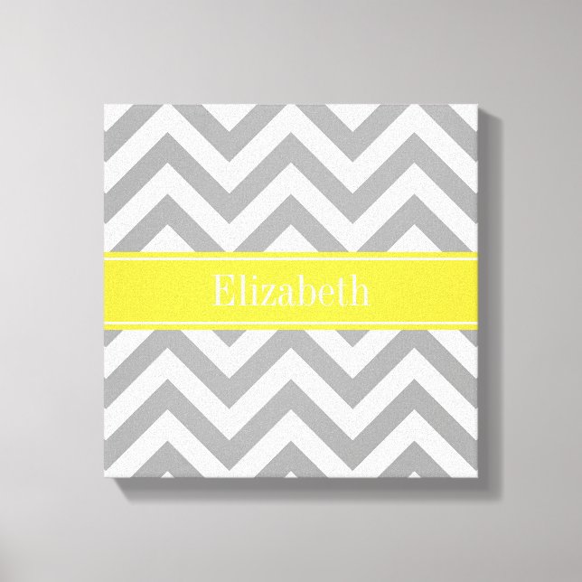 Dk Grey White LG Chevron Pineapple Name Monogram Canvas Print (Front)
