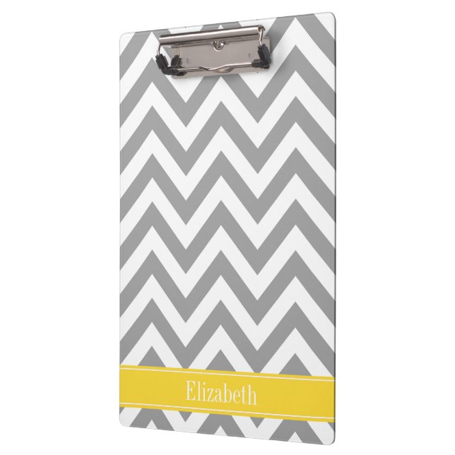 Dk Grey White LG Chevron Pineapple Name Monogram Clipboard (Left)
