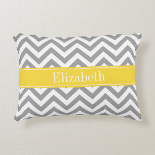Dk Grey White LG Chevron Pineapple Name Monogram Decorative Cushion