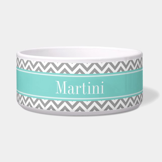 Dk Grey White LG Chevron Turquoise Name Monogram (Front)