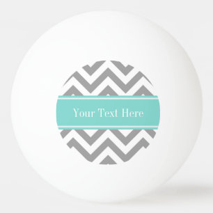 Dk Grey White LG Chevron Turquoise Name Monogram Ping Pong Ball