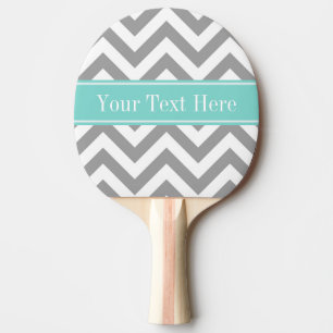 Dk Grey White LG Chevron Turquoise Name Monogram Ping Pong Paddle