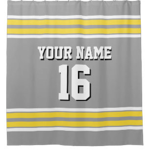 Dk Grey with Yellow White Stripes Sports Jersey Shower Curtain