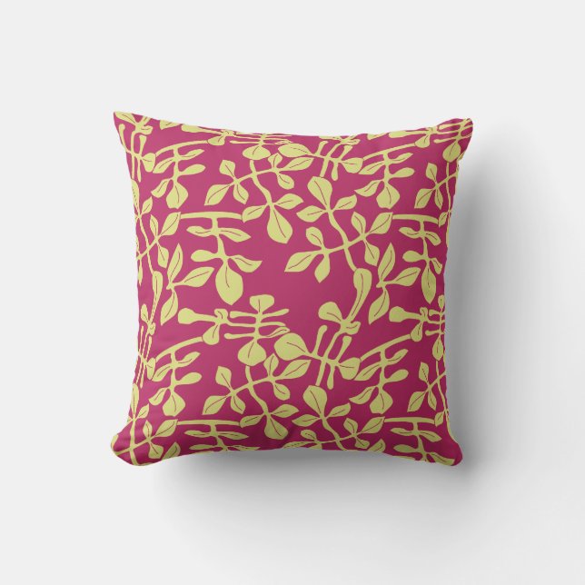Dk Pink and Pale Yellow Leaf Design Throw Pillow (Front)
