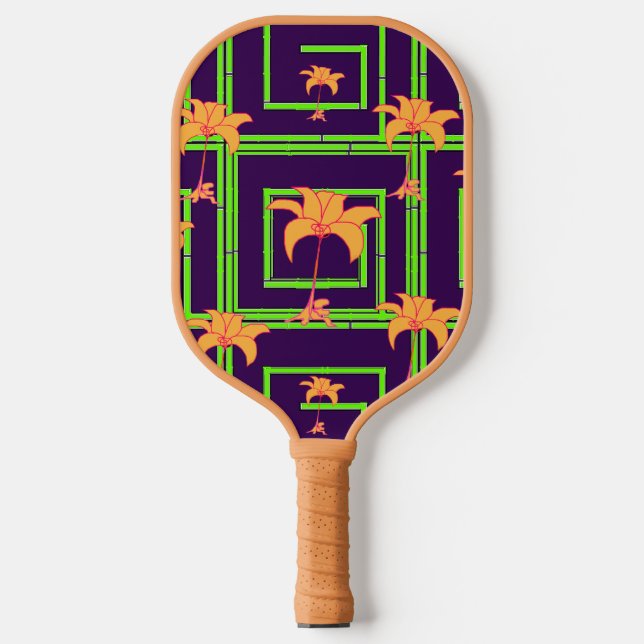 Dk Purple Geo Floral  Pickleball Paddle (Front)