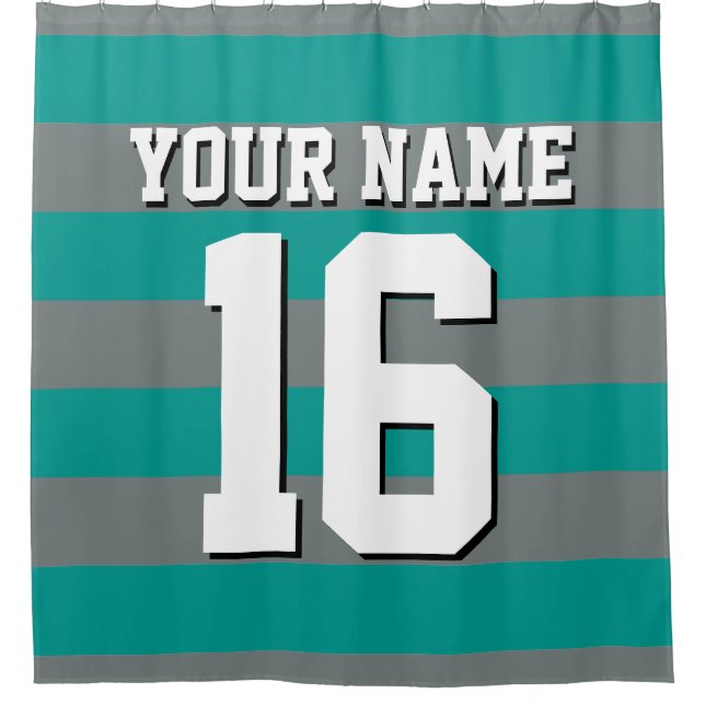 Dk Teal Charcoal Sports Jersey Preppy Stripe Shower Curtain (Front)