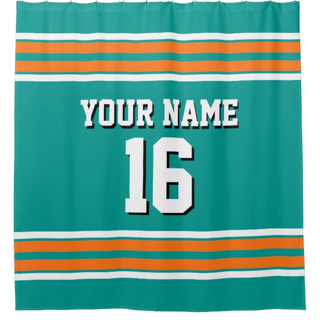 Dk Teal Pumpkin Orange White Stripes Sports Jersey Shower Curtain (Front)