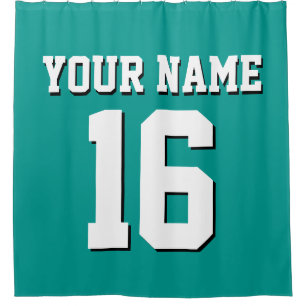 Dk Teal White Sports Jersey Team Jersey Shower Curtain