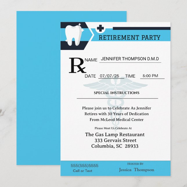 DMD Medical Prescription Pad Retirement Invitation (Front/Back)