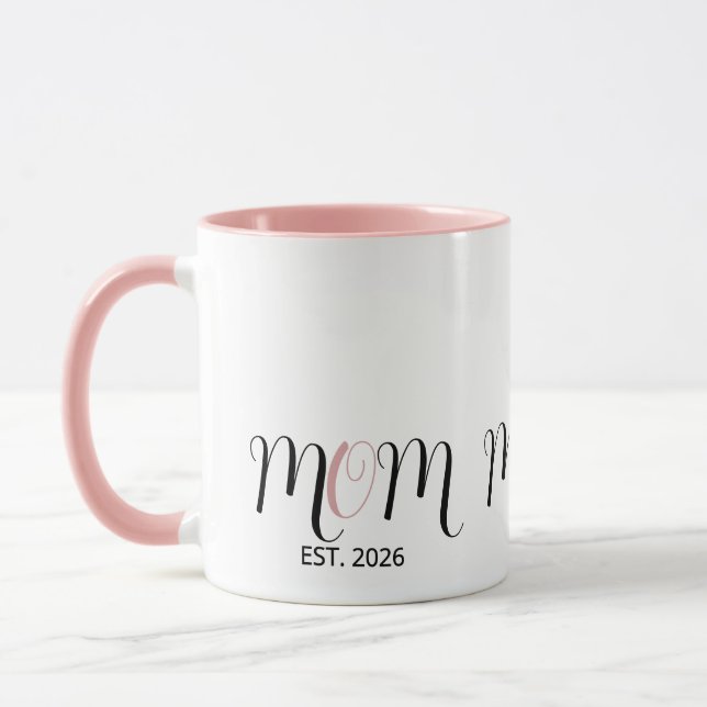 DMom Established Black Pink Script New Mum Gift Mug (Left)