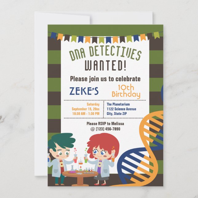 DNA Detectives Science Lab Birthday Party Invitation (Front)