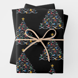DNA Helix Christmas Tree Biology Science Teacher Wrapping Paper Sheet