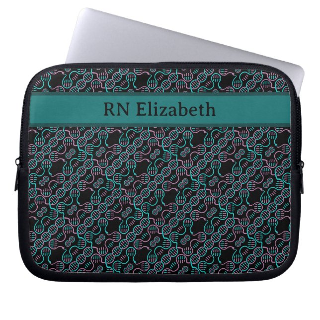 DNA Snake Chasing Tail Pattern Nurse Name Laptop Sleeve (Front)